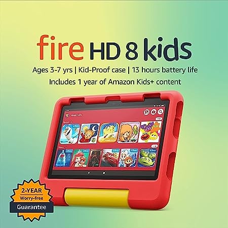 Amazon Fire HD 8 Kids tablet, ages 3-7. Top-selling 8" kids tablet on Amazon - 2022 | ad-free content with parental controls included, 13-hr battery, 32 GB, Disney Mickey Mouse