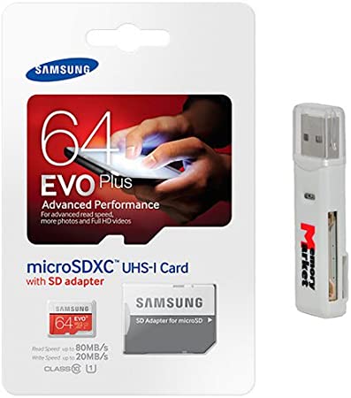 Samsung Evo Plus 64GB MicroSD XC Class 10 UHS-1 Mobile Memory Card for Samsung Galaxy S7 & S7 Edge with USB 2.0 MemoryMarket Dual Slot MicroSD & SD Memory Card Reader