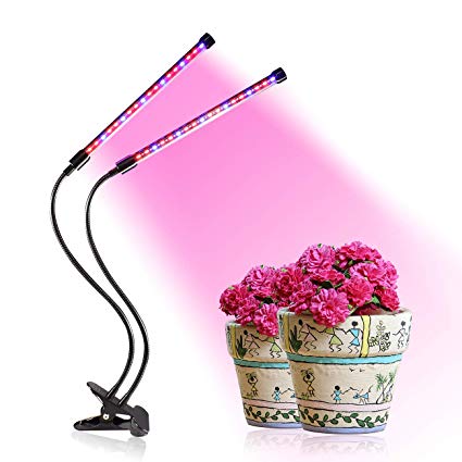 Desktop LED Grow Light for Indoor Plant, Golspark 18 Watt Full Spectrum Grow Lamp with Metal Clip, USB Power Supply, 3/9/12 Hour Timer, Dimmable