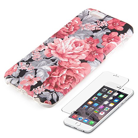 uCOLOR Vintage Floral iPhone 6 6S Protective case Hard PC   Soft TPU Tough Case for iPhone 6 6S with Slim Tempered Glass Screen Protector