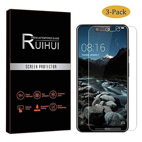 [3-Pack] Google Pixel 3 XL 2018 Screen Protector,RUIHUI 9H Extreme Hardness Anti-Scratch, Anti-Fingerprint, Bubble Free,3D Touch Clear Tempered Glass with Lifetime Replacement Warranty (Pixel 3 XL)