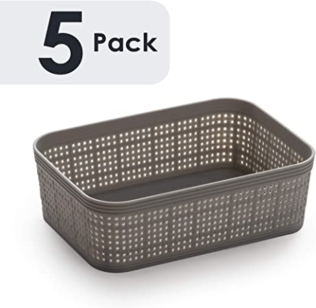BINO Woven Plastic Storage Basket (Light Grey, 5PK- XS)