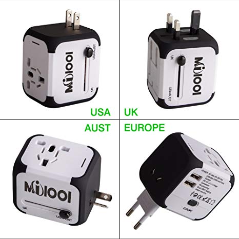 Universal Travel Adapter, Milool All-in-one International Power Adapter with 2.4A Dual USB, European Adapter Travel Power Adapter Wall Charger for UK, EU, AU, Asia Covers 150 Countries (White)