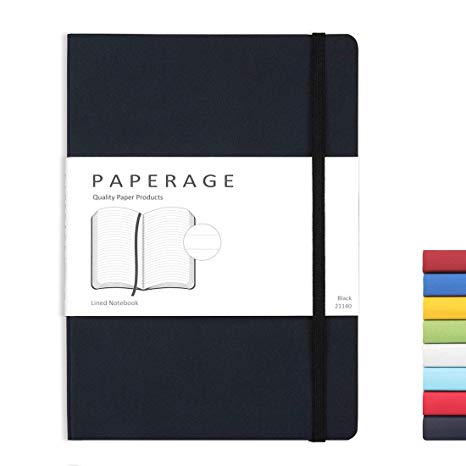 Paperage Journal Lined Notebook, Soft-touch Faux Leather Cover, Medium 5.6 x 7.9 Inches, 100 gsm Thick Paper (Black, Lined)