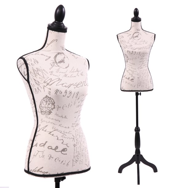 Female Canvas Mannequin Torso Dress Form Clothing Display w/ Black Tripod Stand Beige