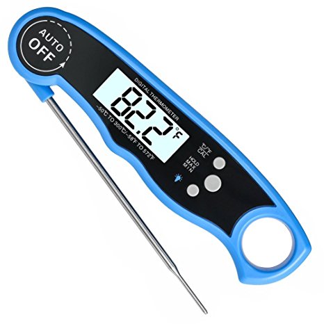 Instant Read Meat Thermometer Accurate (2-4 Sec) Food Cooking Digital Thermometer Super Fast Read with Ultra-Fast Internal Probe /Convex Buttons and Large Backlit LCD for Kitchen,BBQ,Milk etc (BLUE)