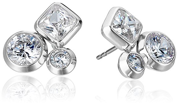 Michael Kors Womens Tone and Crystal Cluster Stud Earrings