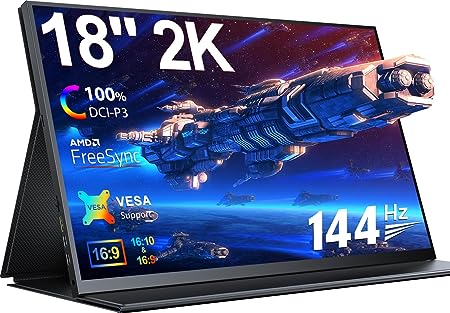 Newsoul 2K 144Hz Portable Monitor 18“, 2560x1600 QHD FreeSync Portable Gaming Monitor 100�I-P3 Laptop Screen w/VESA&Case, HDMI Computer Display Matte IPS Eye Care External Monitors for Switch PS4/5