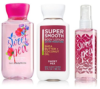 Bath & Body Works Sweet Pea Gift Set, Body Lotion, Sower Gel & Fragrance Mist, - 3 Ounce