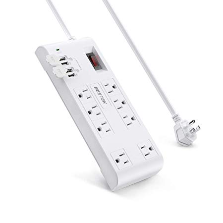 BESTEK 8-Outlet Surge Protector Power Strip 12 Feet Cord with 5.2A 4-Port USB Charging Station, ETL List