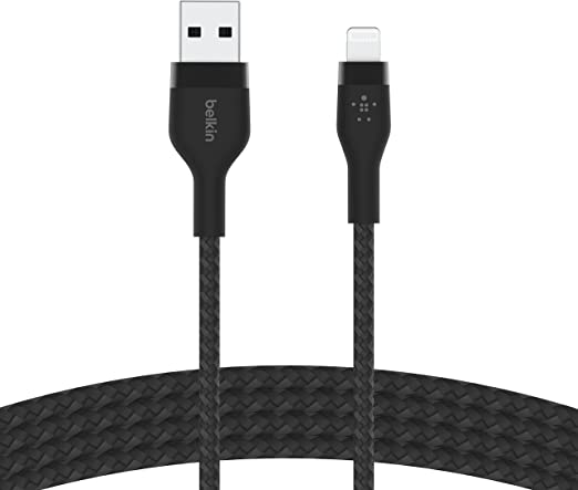 Belkin BoostCharge Pro Flex Braided USB Type A to Lightning Cable (2M/6.6FT), MFi Certified Charging Cable for iPhone 13, 12, 11, Pro, Max, Mini, SE, iPad and More - Black