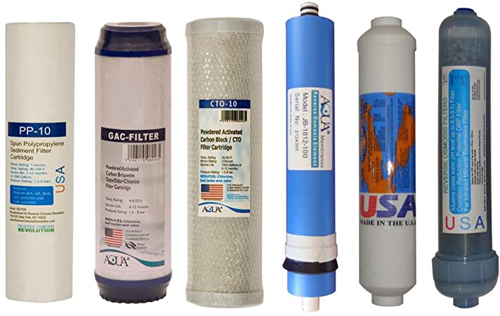 Full 6 Stage Reverse Osmosis Replacement Filter Set with 100 GPD Membrane, Alkaline (Raise pH up to 8.5-9) and T33 Carbon Post Filter