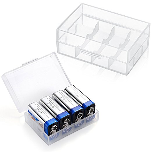 EBL 2 Pack 9V Cell Battery Storage Cases with Hard Rubber Material Protective Batteries Box (Battery not included)