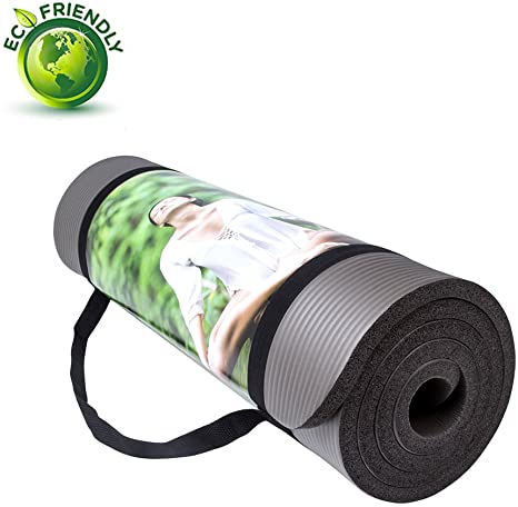 QUBABOBO Exercise Mat 1/2-Inch Extra Thick 72-Inch Long NBR Foam Non-Slip Yoga Mat for Pilates, Fitness and Workout with Carrying Strap and Yoga Bag