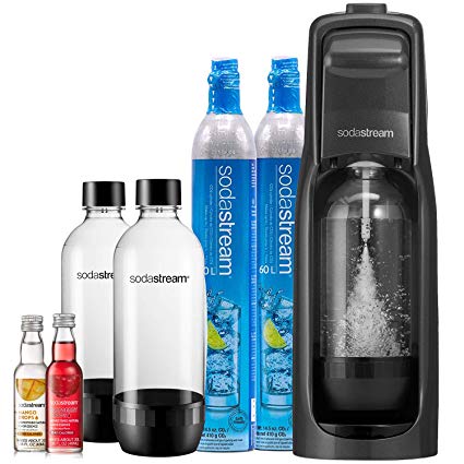 SodaStream Jet Sparkling Water Maker Bundle (Black), with CO2, BPA free Bottles, and 0 Calorie Fruit Drops Flavors