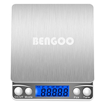 BenGoo Scales Digital Kitchen Scales Electronic Food Scales Stainless Steel with LCD Display, Tare, Hold and PCS Features-Silver