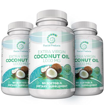 Coconut Oil Softgel Capsules; 100% Extra Virgin, Organic, Cold Pressed Oil 1000mg; Suppress appetite, boost energy, improve skin and hair and many more benefits. 'No mess' daily dose!