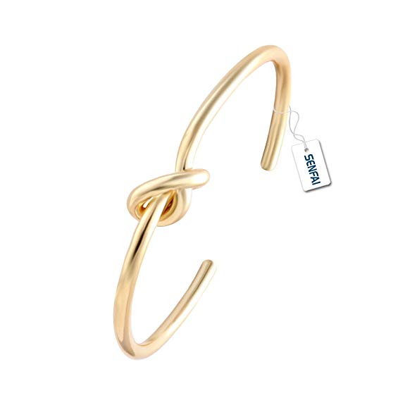 SENFAI Love Tie The Knot Simple Cuff Bracelet Bangles Gold Silver Rose Gold Easy Adjustable