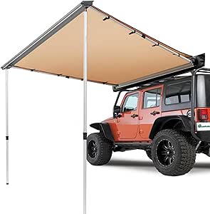 VEVOR Vehicle Awning 4.6'x6.6' Roof Rack Pull-Out Sun Shade UV50  PU3000mm, Retractable Weatherproof 4x4 Side Awning for SUV Outdoor Camping & Overland (Hardware Included), w/Waterproof Storage Bag