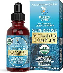 Superdose Organic Vitamin B Complex Liquid Drops | 125,000% DV Vitamin B12, B6, Biotin, Niacin, Folate | Energy, Brain Health, Immune Support | USDA Organic, Vegan, Non-GMO | 60 Serv, 2 Mo. Supply