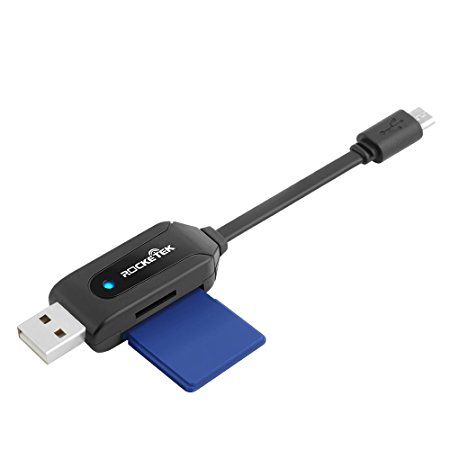 Rocketek OTG Memory Card Reader   USB to Micro USB Cable All in One SD/Micro SD Card Reader Converts Your SD / Micro SD TF Card into OTG Flash Drive for PC, Smartphones, Tablets, Camarer View, etc