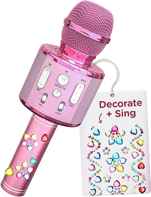 Move2Play, Kids Karaoke Microphone | Personalize with Jewel Stickers | Birthday Gift for Girls, Boys & Toddlers | Girls Toy Ages 3, 4-5, 6, 7, 8  Years Old