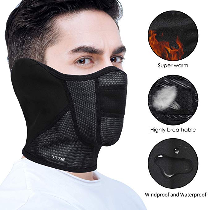 TEUME Mouth Mask Half Face Ski Mask Ear Warmer Men Women Windproof for Skiing Snowboarding Motorcycling Cold Weather Winter Sports Protect Your Nose Mouth Ears and Neck(Velcro Style)