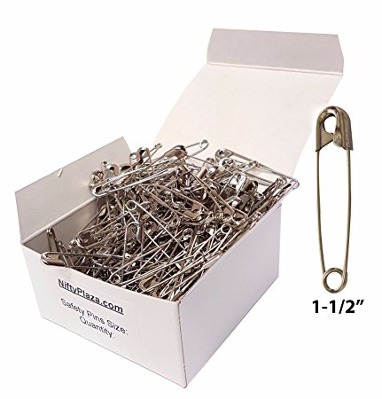 Heavy Duty Large 1-1/2" Safety Pins - High-Grade Steel, Nickel Plated, Rust Resistant (1000 Safety Pins)