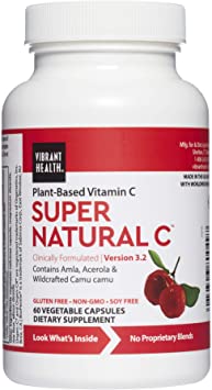 Vibrant Health - Super Natural C, Plant-Based Vitamin C to Support Healthy Immunity and Aging with Amla Fruit, Camu Camu, and Green Tea Extracts, Gluten Free, Vegetarian, Non-GMO, 60 Count