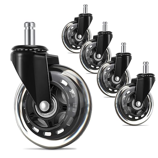UVII Office Chair Wheels (Set of 5), 3" Mute Chair Casters Wheels for Carpet and Hardwood Floors, Heavy-Duty Wheels Replacement Wheels, 7/16" x 7/8", Black