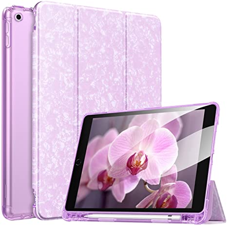 MoKo Case Fit New iPad 9th Generation Case 2021/8th Gen 2020/7th Gen 2019 with Pencil Holder, Trifold Stand Protective Case with Soft TPU Back, iPad 10.2 inch Case, Auto Wake/Sleep,Mottled Rose Purple