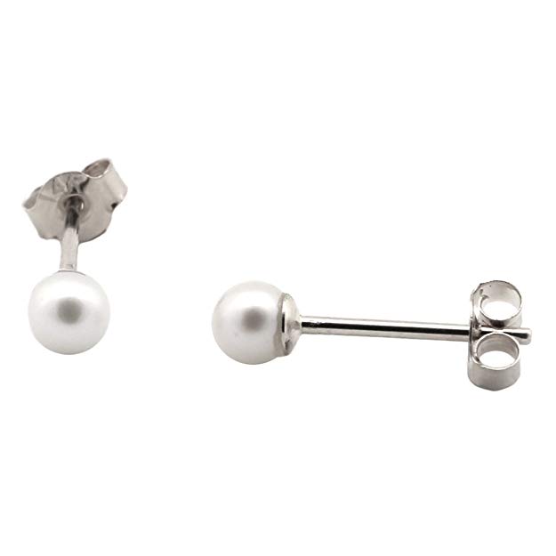 14k Yellow or White Gold or Sterling Silver AAA White Freshwater Cultured Pearl Stud Earrings