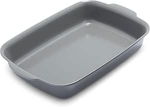 GreenPan Premiere Ovenware Healthy Ceramic Nonstick 13" x 9" Rectangular Baking Pan, Cast Aluminum Bakeware, Warp-Free, Oven and Broiler safe to 600F,Dishwasher Safe, PFAS-Free, Gray