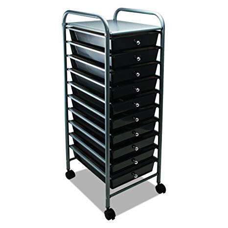 ADVANTUS 10-Drawer Rolling File Organizer Cart, 37.6 x 13 x 15.25 Inches, Smoke (34007)