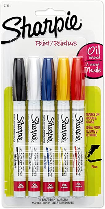 37371PP Oil-Based Paint Markers, Fine Point, Assorted Colors, 1 Blister Pack with 5 Markers, Total of 5 Markers, 1 Set of 5 Count, Fine Tip