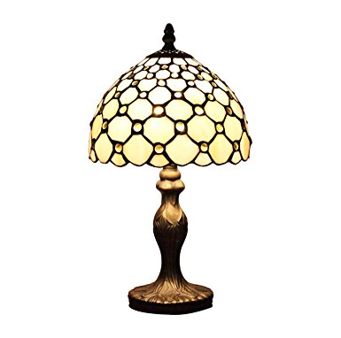 U-Taste Tiffany Style Lamp with 8-Inch Retro White Pearl Shade 15-inch Height