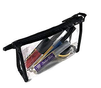 Clear Cosmetic Bag (Black Trim), Package of 5, 6x4x1.5 inch, Great small clear bag for carrying cosmetics, supplies, wires and more. (Black)