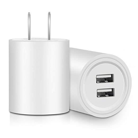 Wall Charger, Weiup [2-Pack] 2.4A Dual-USB Wall Charger Travel Plug Home Power Adapter for iPhone X/8/8Plus/7/7Plus 6/6s 6/6s plus, Samsung S7 S6 S5, HTC, LG and USB Devices(White)