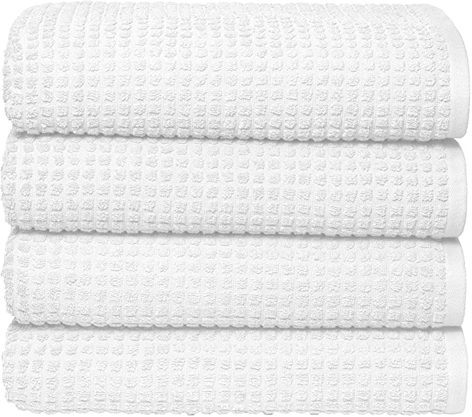 Glamburg 100% Pure Organic Cotton 4-Pack Bath Towel Set - OEKOTEX Organic Cotton - GOTS Certified - 4 Bath Towels 30x54 - Hotel & Spa Quality - Absorbent & Eco-Friendly - White