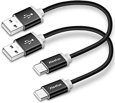 CLEEFUN Short USB Type C Cable 5A Fast Charging, [2-Pack, 0.3m] USB A to USB C Charger Nylon Braided Cord for Samsung Galaxy S20 S10 S9 S8 Plus S10e, A40 A50 A20e M30s, Moto G7 G8 Power, Redmi Note 8