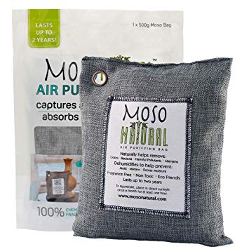 Moso Natural Air Purifying Bag 500-Grams. Natural Odor Eliminator. Fragrance Free, Chemical Free, Odor Absorber. Captures and Eliminates Odors. Charcoal Color