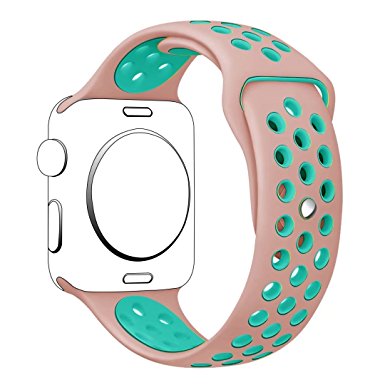 Hailan Band for Apple Watch Series 1 Series 2,Soft Durable Sport Replacement Wrist Strap for iWatch,38mm,S/M,VintageRose / Turquoise