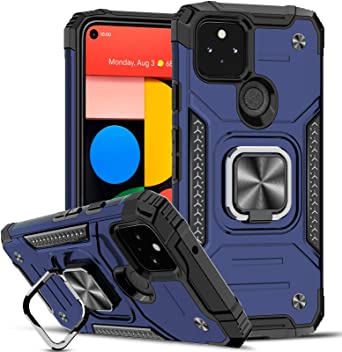 LeYi for Google Pixel 5 Case, Kickstand Stand Military Grade Protective Silicone Shockproof Tough Hard Mobile Phone Cover for Google Pixel 5 Blue