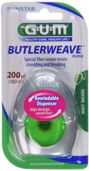 GUM Butlerweave Floss Mint Waxed, 200yds (Pack of 6)