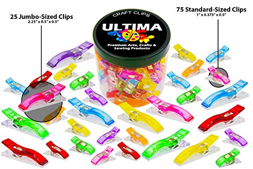 Craft Clips - Multicolor Plastic Sewing Clips, Crafting, Quilting Clips, Patchwork Sewing Clips - Assorted Colors - Sewing, Crafting, Crochet, Knitting & General Purpose (Single Pack (100 Clips))