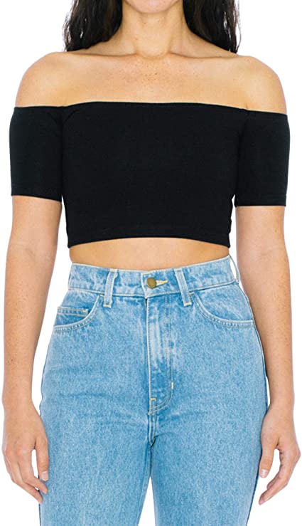 American Apparel Womens Cotton Spandex Off-Shoulder Top Shirt