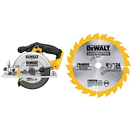 DEWALT DCS391B 20-Volt MAX Li-Ion Circular Saw  (Tool Only) with DEWALT DW9154 6-1/2-Inch 24 Tooth ATB Framing Saw Blade with 5/8-Inch Arbor