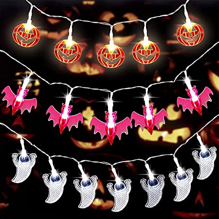 Halloween Lights, Halloween Decorations Lights Indoor Outdoor, Pumpkin Bat Ghost String Lights for Halloween Indoor Outdoor Decorations(10 FT）