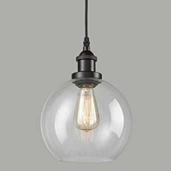 CLAXY Ecopower Lighting Vintage Clear Glass Globe Pendant Oil Rubbed Bronze Kitchen Hanging Light