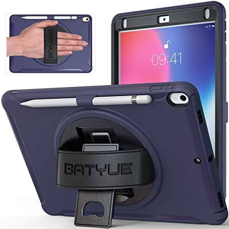 BATYUE iPad 10.5 Case for iPad Air 3 Case/ iPad Pro 10.5 Case with Hand Strap   Built-in 360° Rotatable Kickstand, Rugged High Impact Resistant Hybrid Protective Cover Case with Pencil Holder (Blue)
